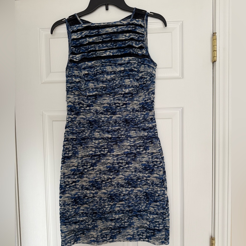Adrianna Papell Blue and Cream Textured Midi Dress